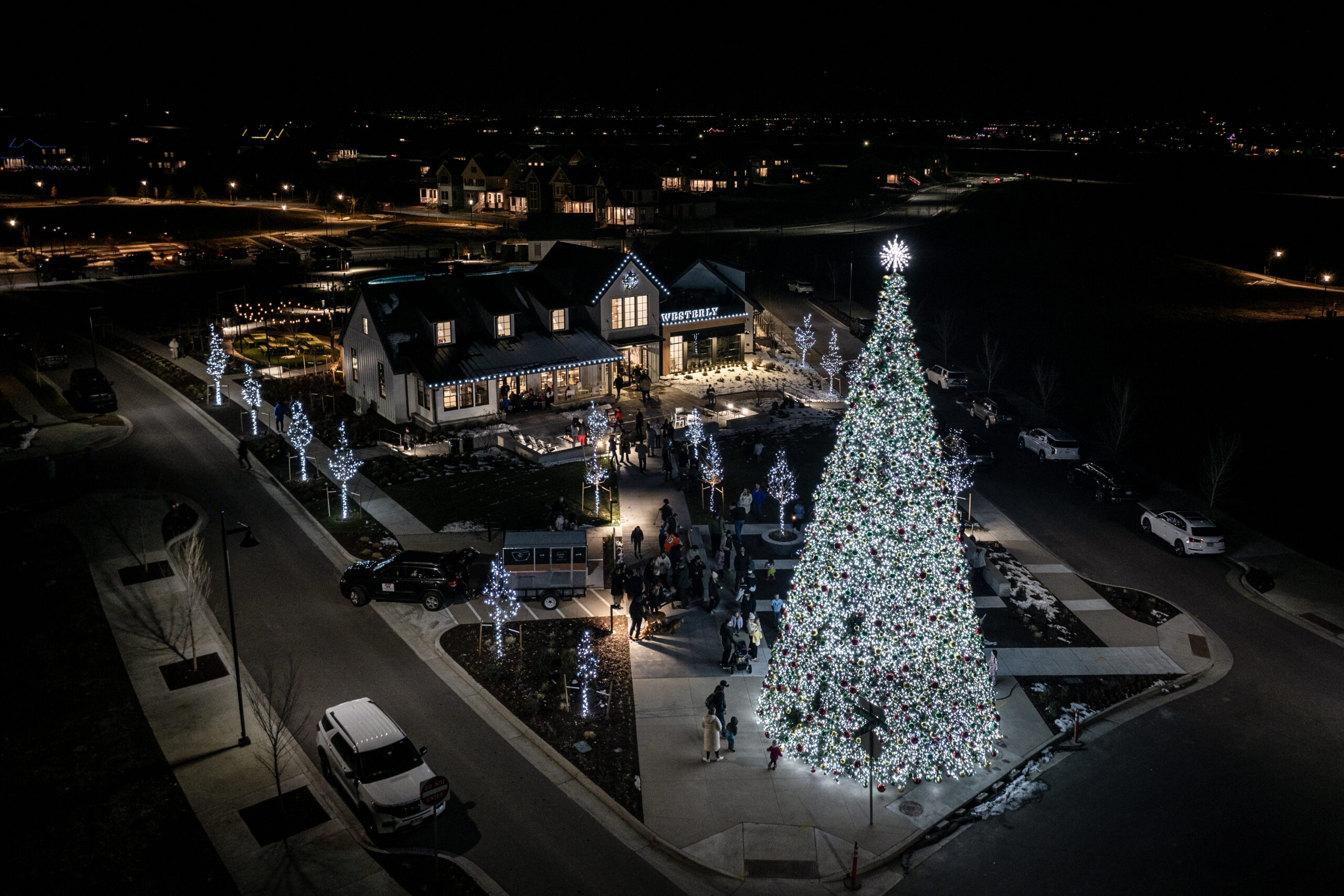 Community members gather around the Christmas tree at The Waypoint Amenity Center 